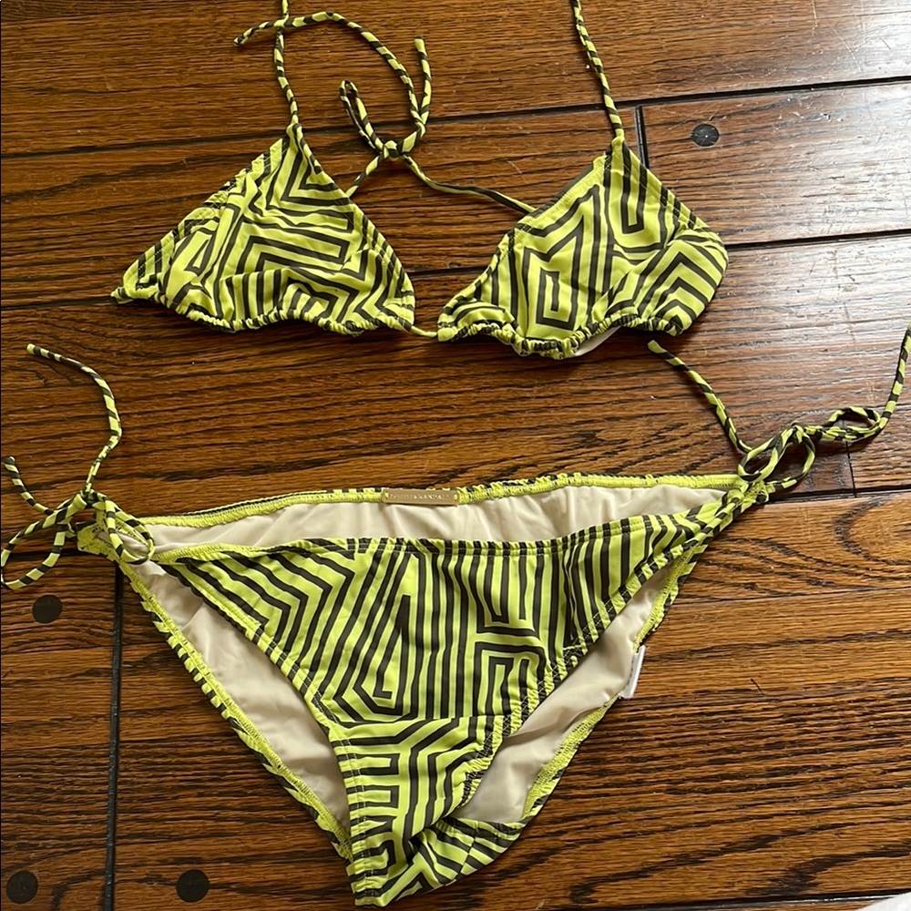 Loeffler Randal Geometric Patterned Bikini in Yellow and Black